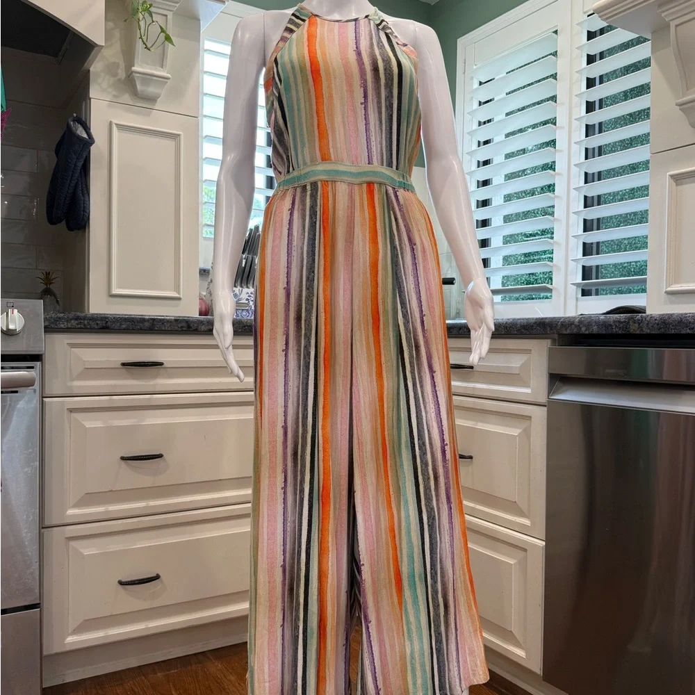 Blank NYC Striped Multicolor Halter Summer Jumpsuit Small - Picture 2 of 11
